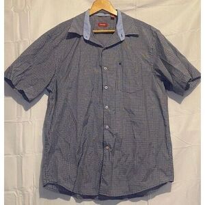 IZOD Mens‎ LARGE Plaid BLUE Button Down SHORT Sleeve Shirt